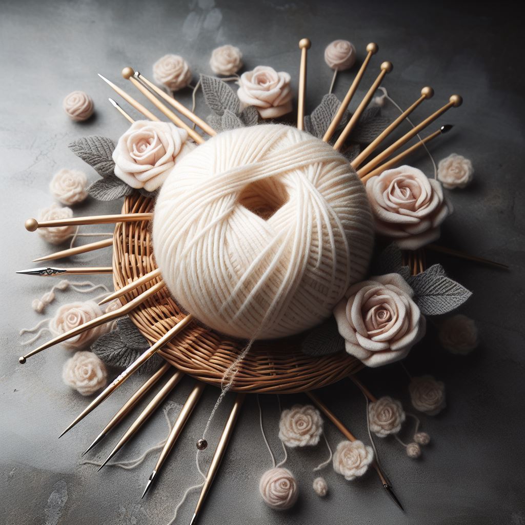 Ball of yarn on top of knitting needles