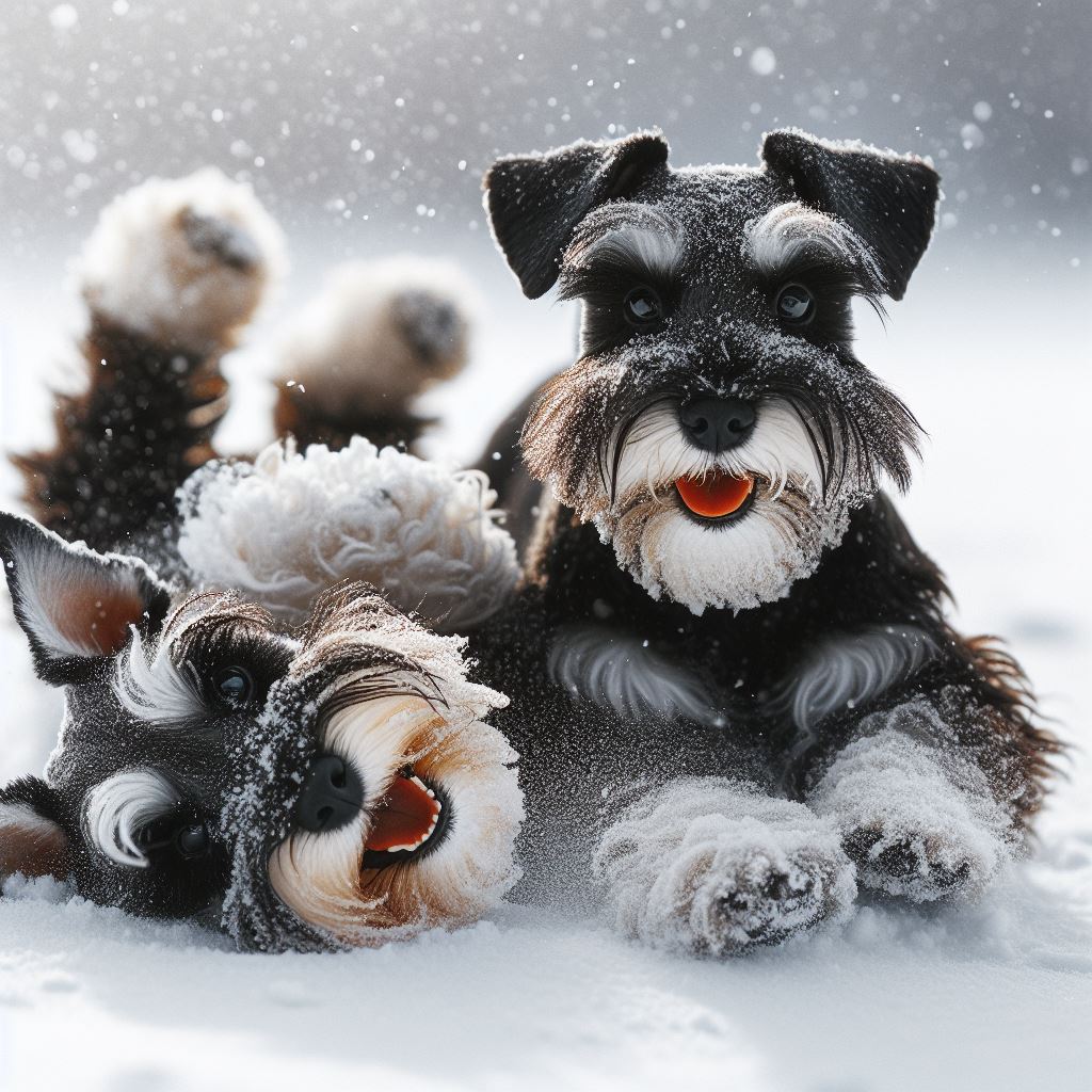 Two Miniature Schnauzers in the snow